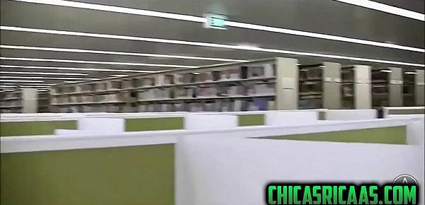  Busty Brunette Sexy Girl in Library USA
